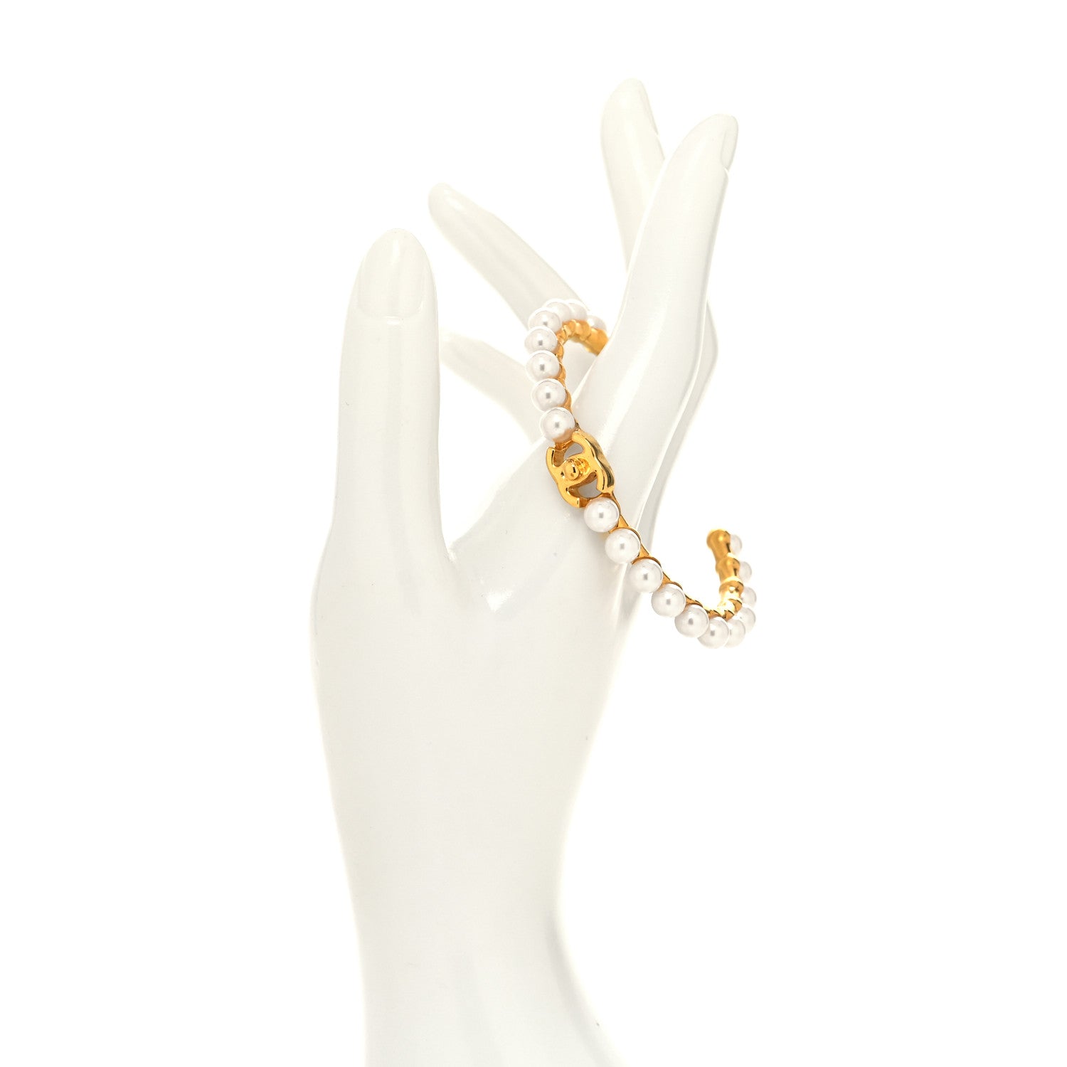 Chanel Pearl CC Cuff Bracelet S Gold Pearly White 2 of 4