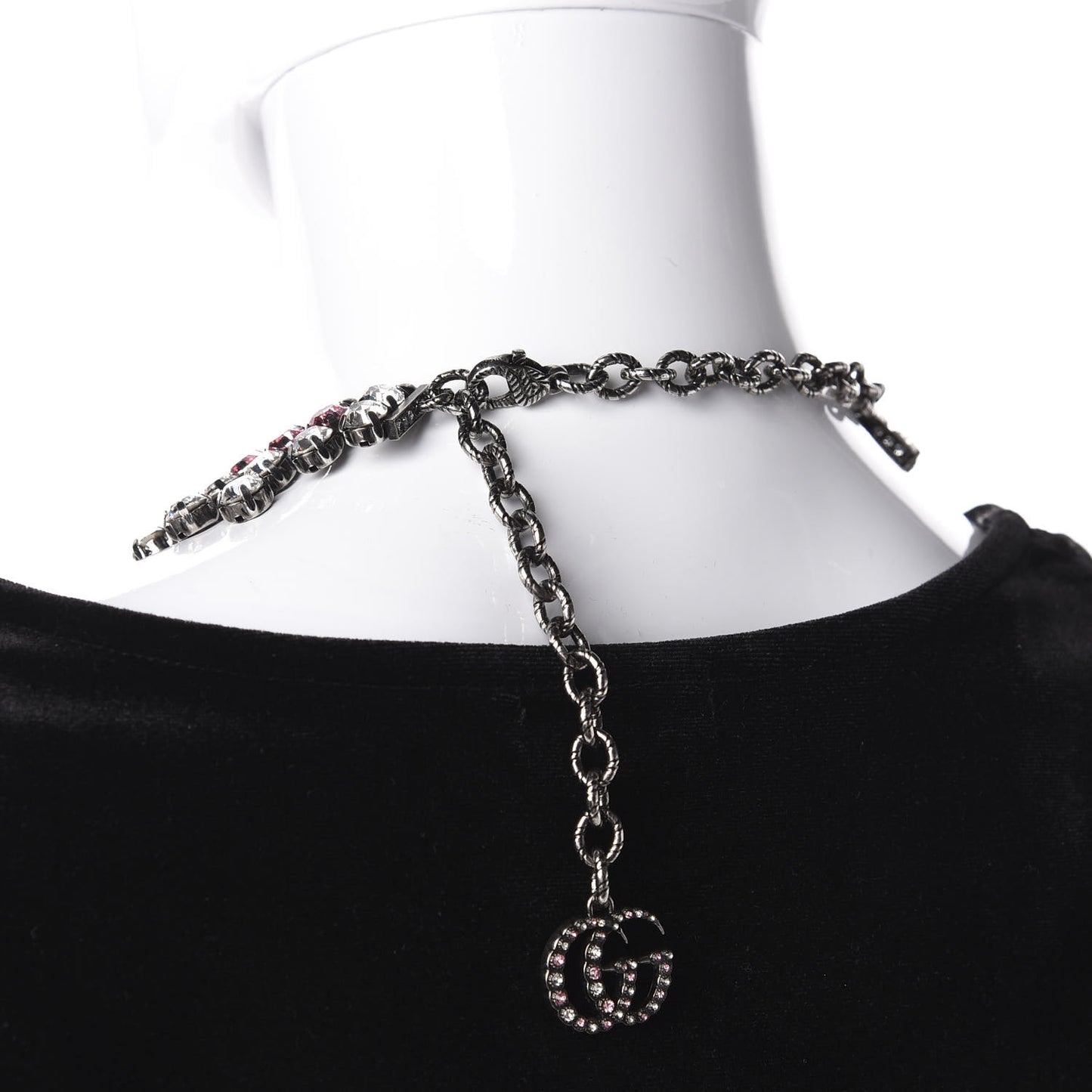 Crystal Embellished Necklace Pink Aged Silver