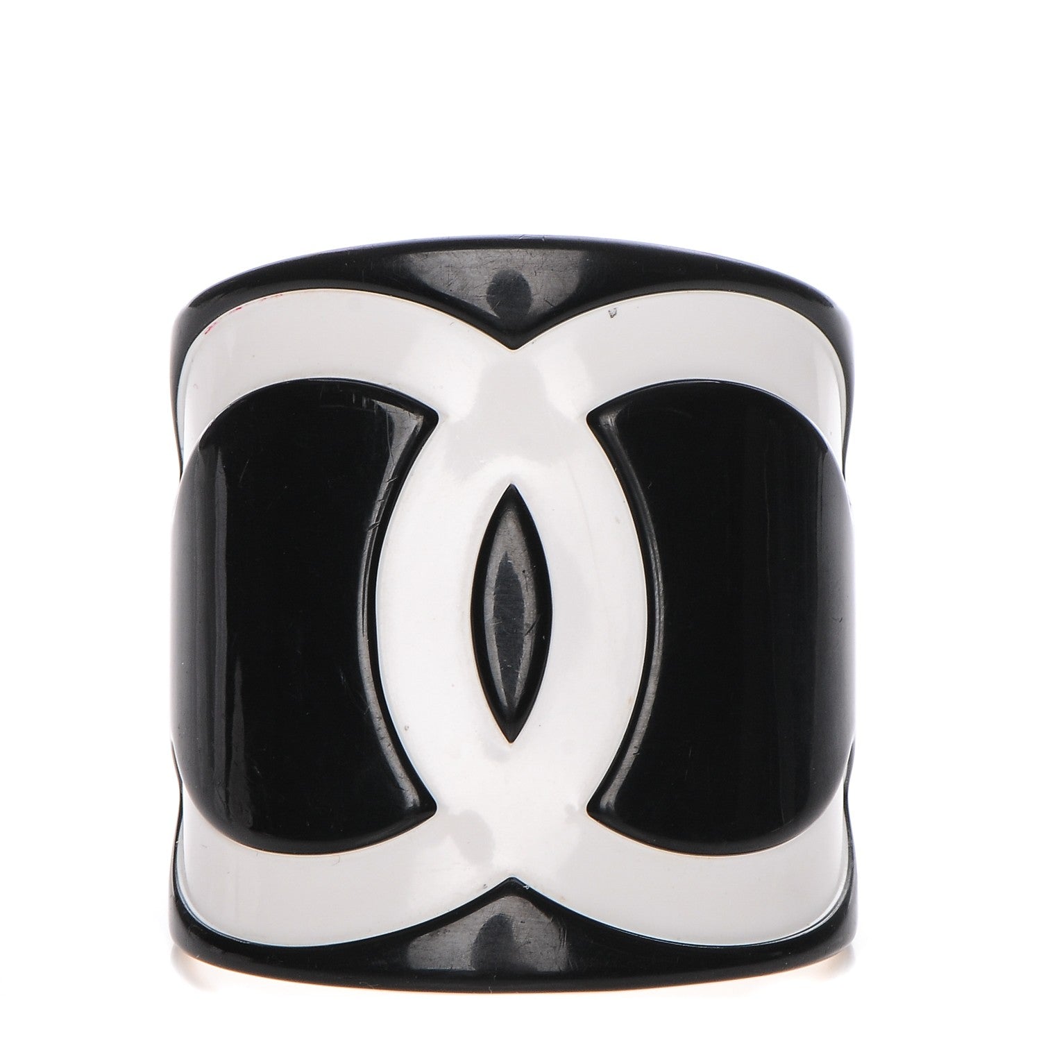 Chanel Resin CC Wide Cuff Black White 1 of 5