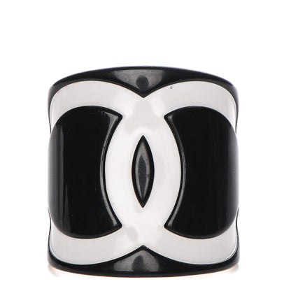 Chanel Resin CC Wide Cuff Black White 1 of 5