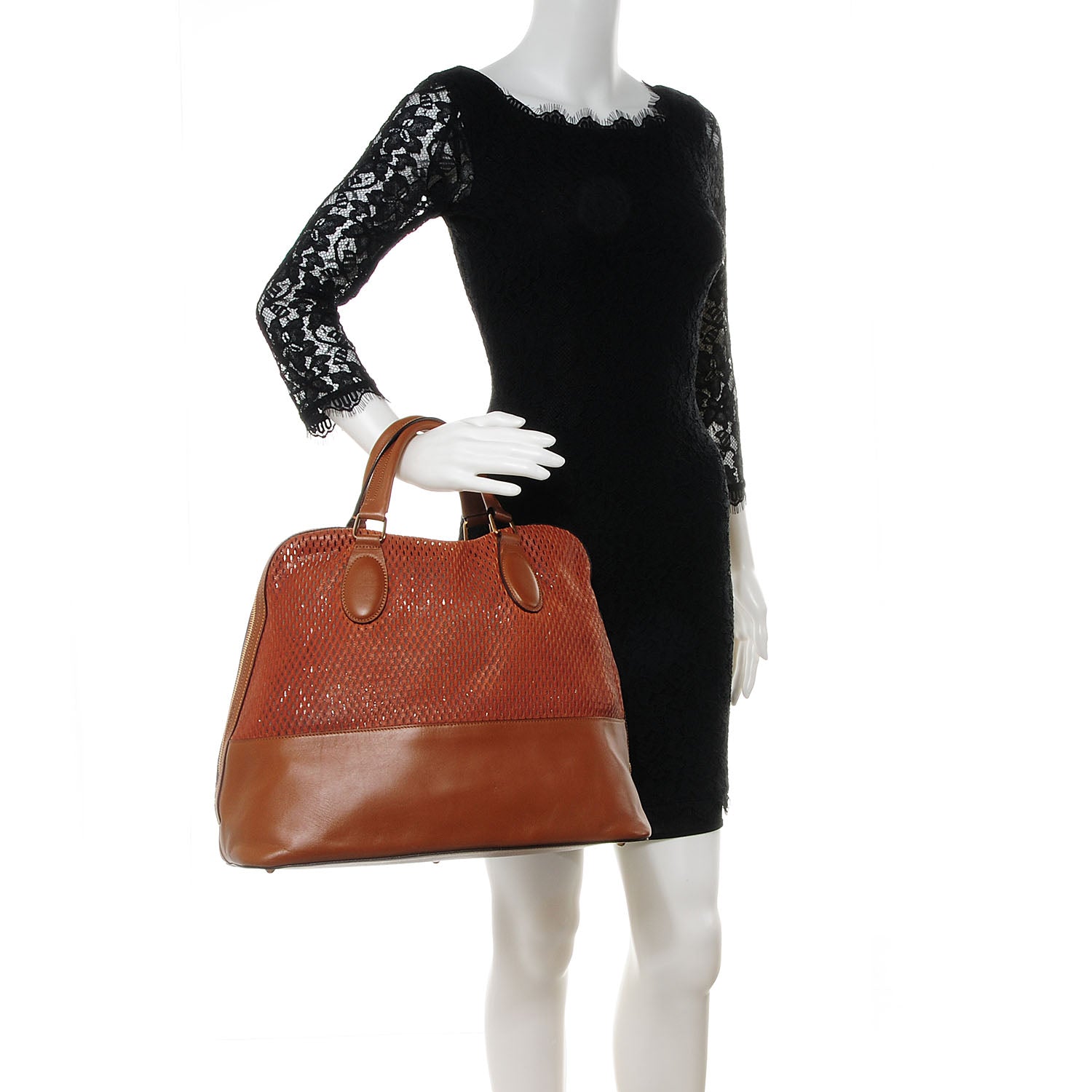 Chloe Lambskin Perforated Charlie Tote Caramel 2 of 8