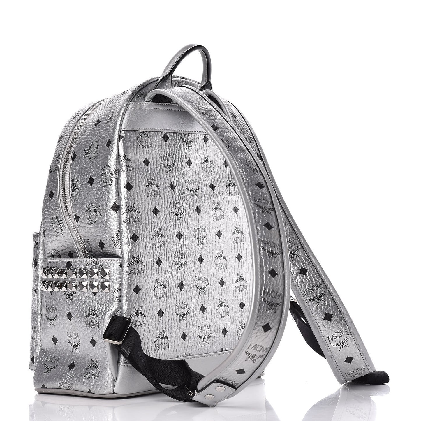 Metallic Visetos Medium Side Stud Stark Backpack Berlin Silver