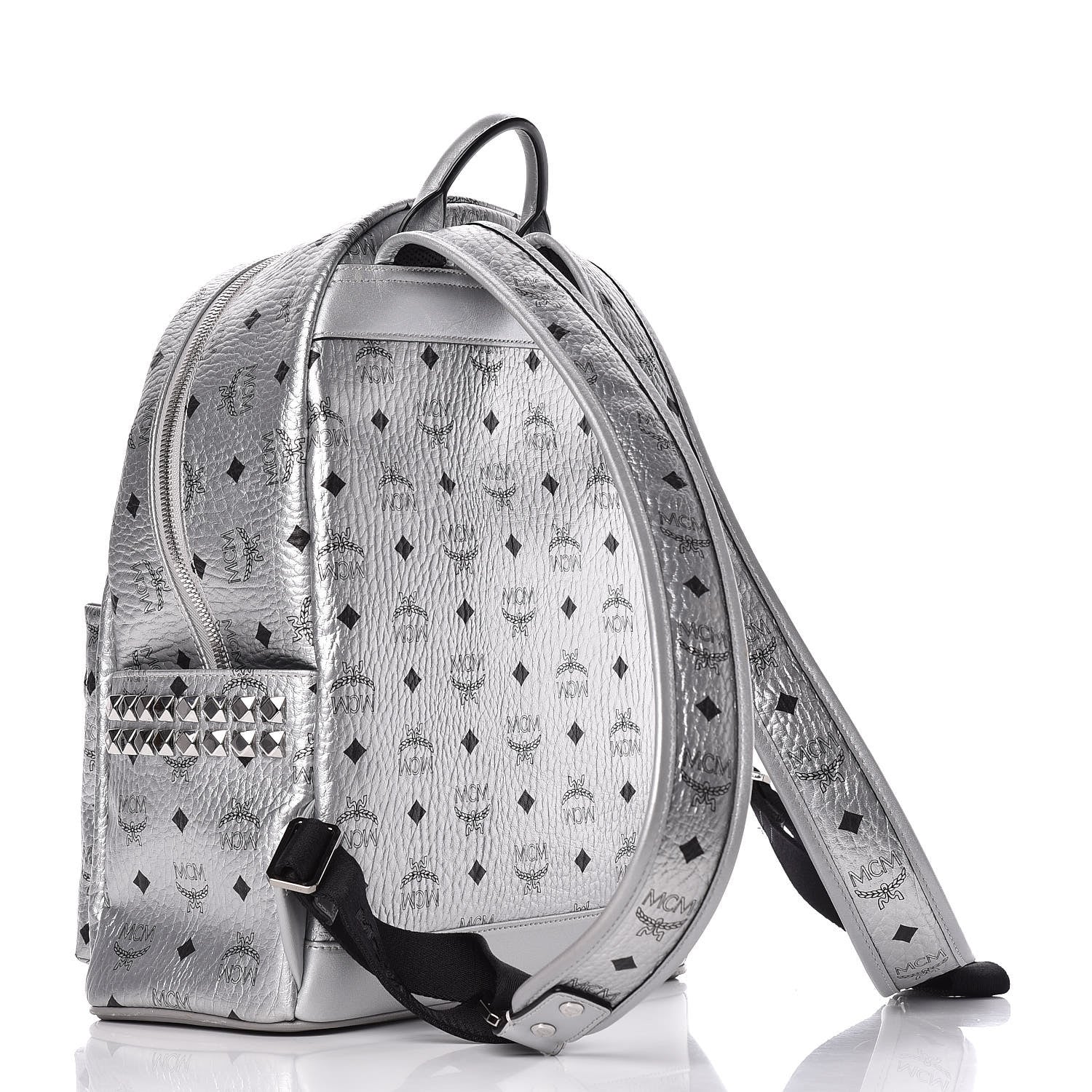 MCM Metallic Visetos Medium Side Stud Stark Backpack Berlin Silver 3 of 14