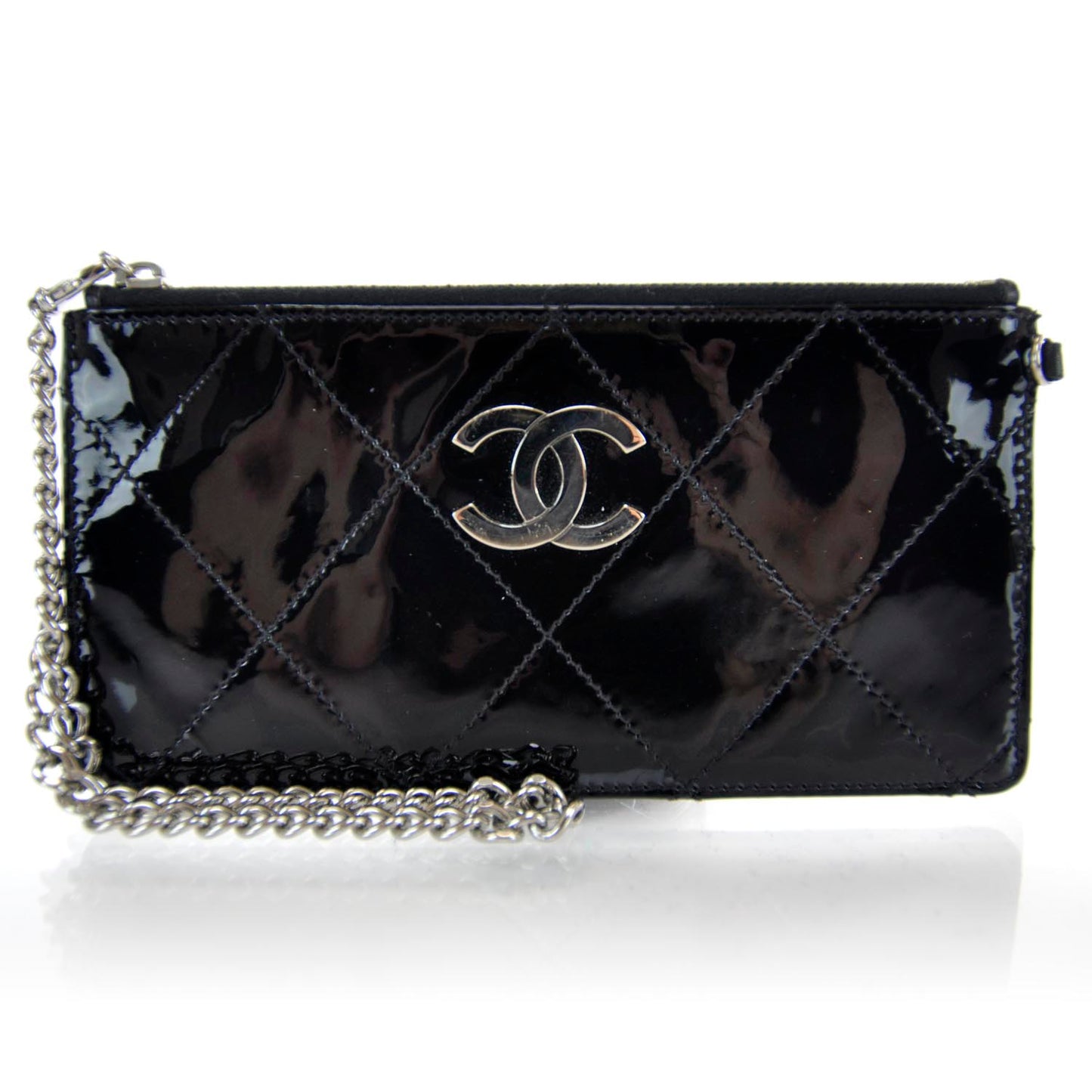 Patent Diamond Stitched Clutch Bag Black