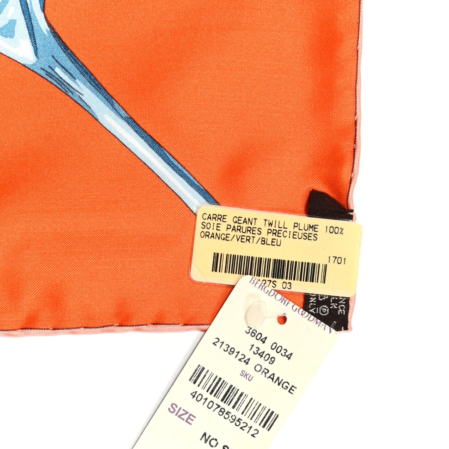 Hermes Silk Parures Precieuses Shawl 140 Orange Vert Bleu 4 of 4