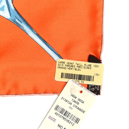 Hermes Silk Parures Precieuses Shawl 140 Orange Vert Bleu 4 of 4