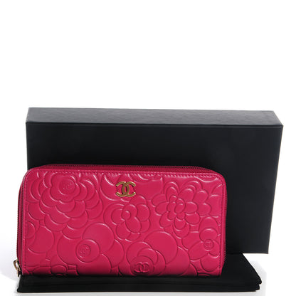 Chanel Lambskin Camellia Embossed Large Gusset Zip Around Wallet Fuchsia 5 of 9