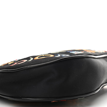 Christian Dior Satin Embroidered Koi Saddle Bag Black 8 of 9
