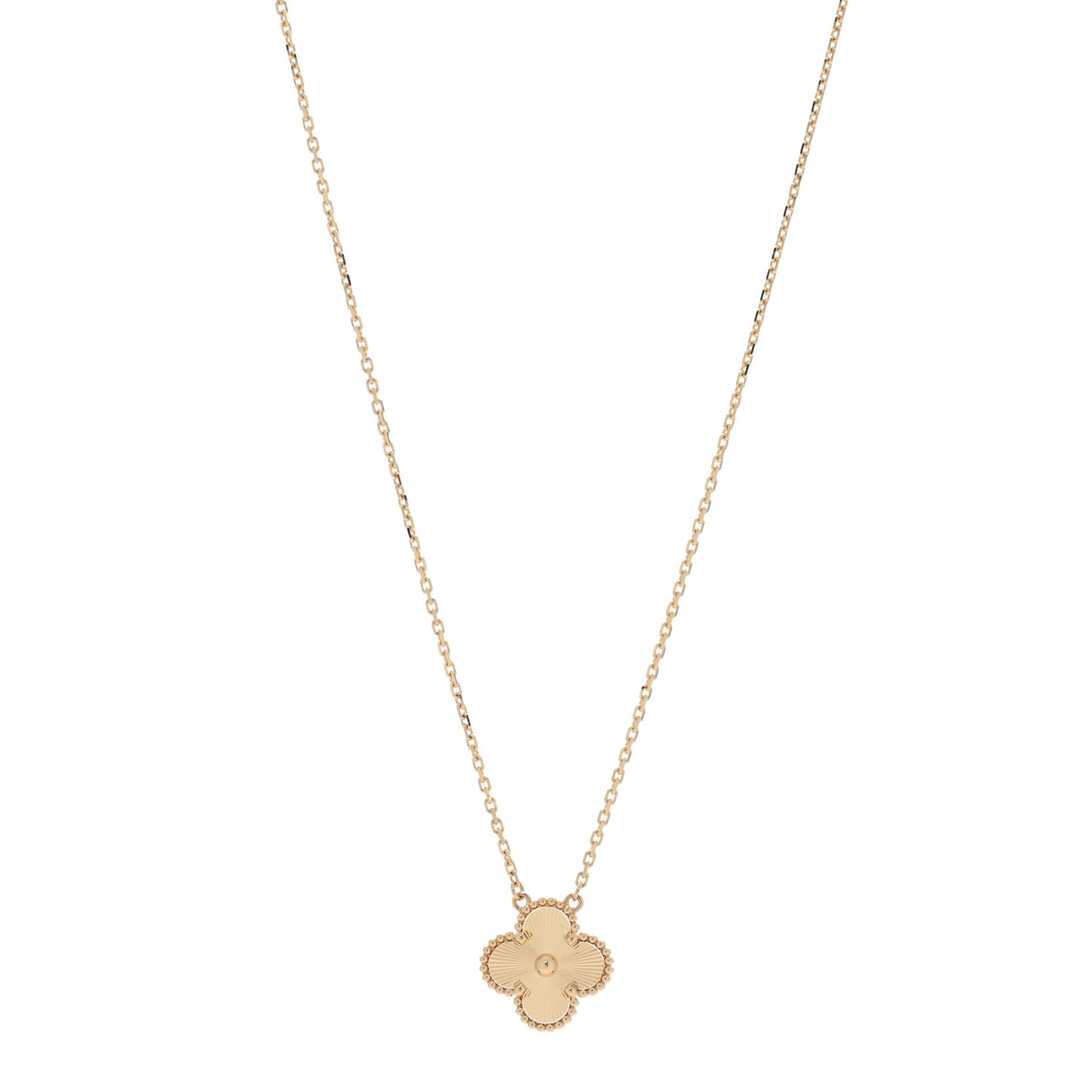 18K Yellow Gold Guilloche Vintage Alhambra Pendant Necklace