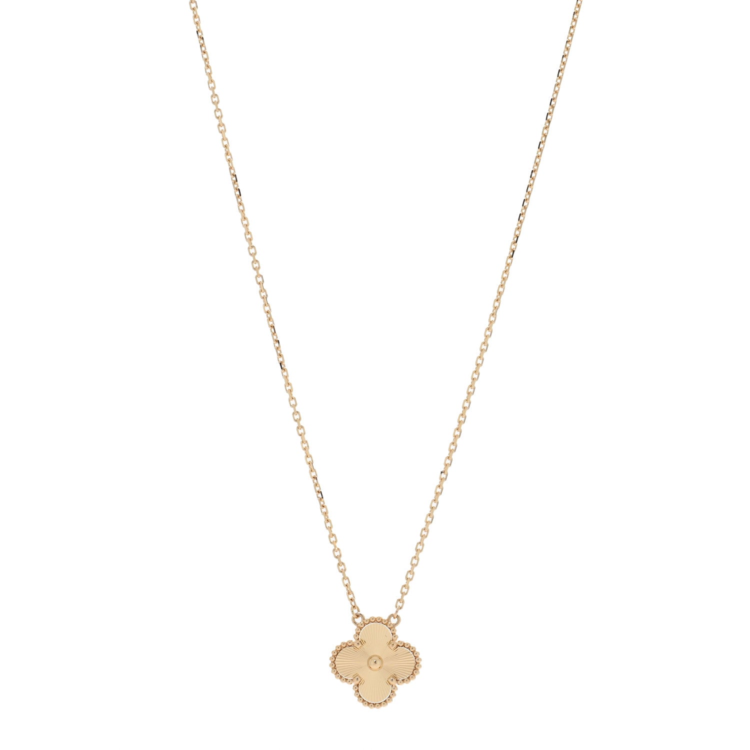 Van Cleef & Arpels 18K Yellow Gold Guilloche Vintage Alhambra Pendant Necklace 1 of 5