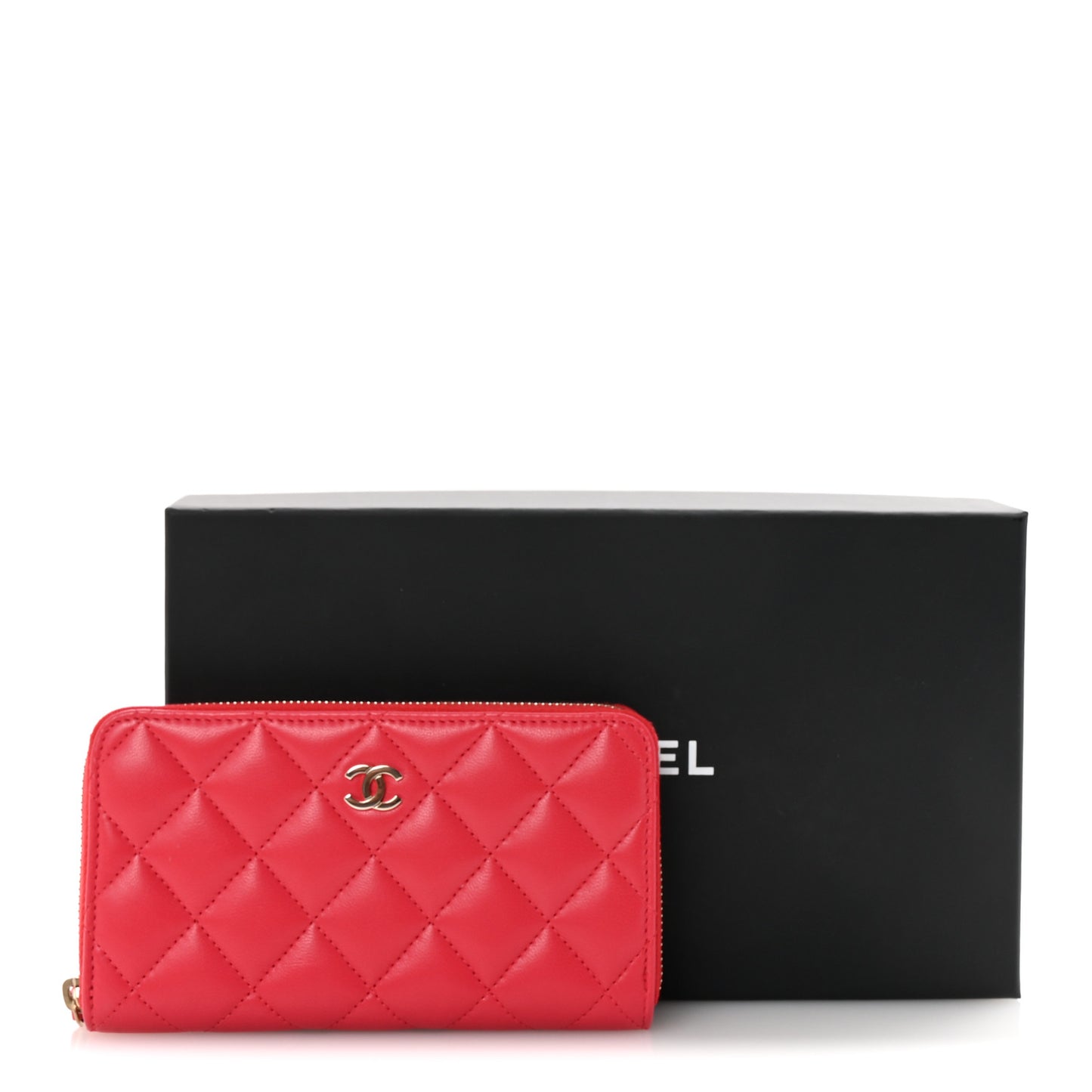 Lambskin Quilted Small Zip Around Wallet Red