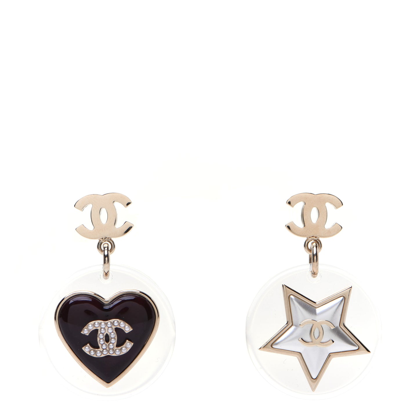 Resin Enamel CC Star Heart Earrings Gold