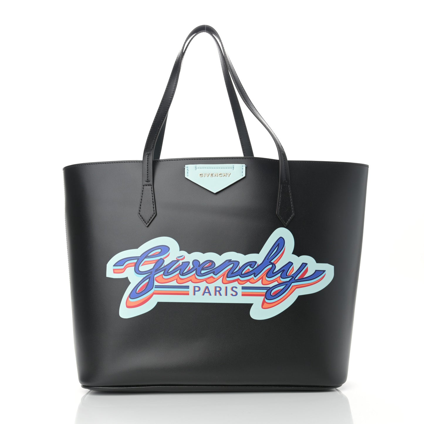 Calfskin Logo Print Wing Shopping Bag Black