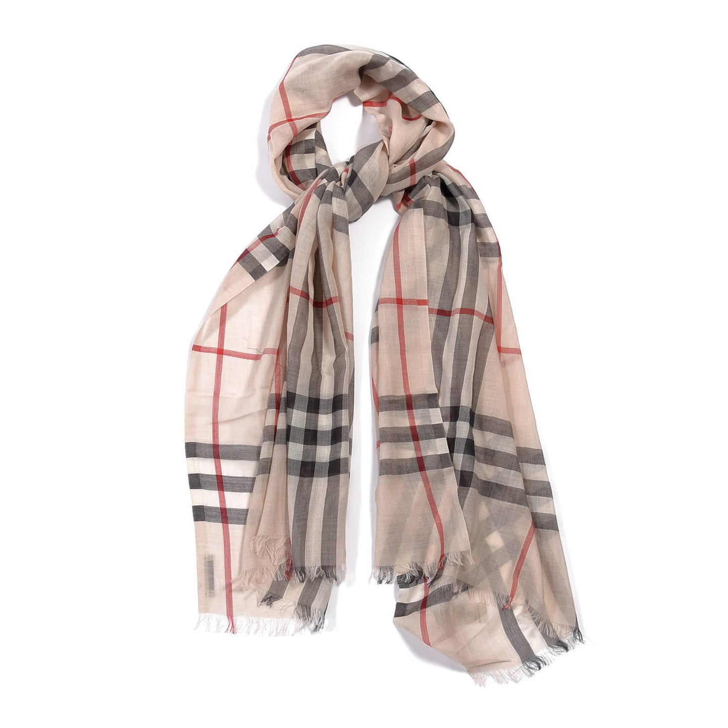 Wool Silk Gauze Giant Check Scarf Stone Check Stone