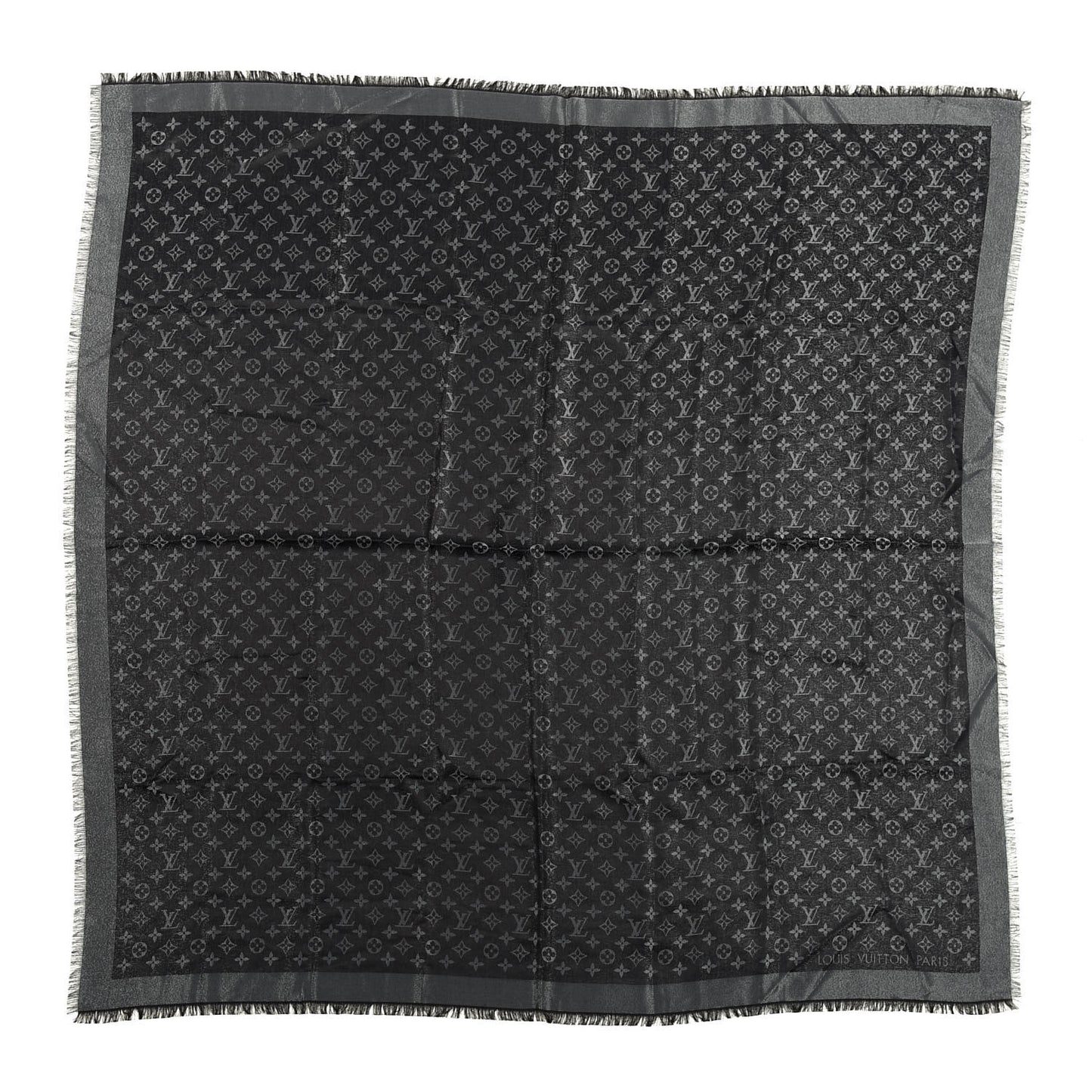 Silk Lurex Wool Monogram Shine Shawl Black