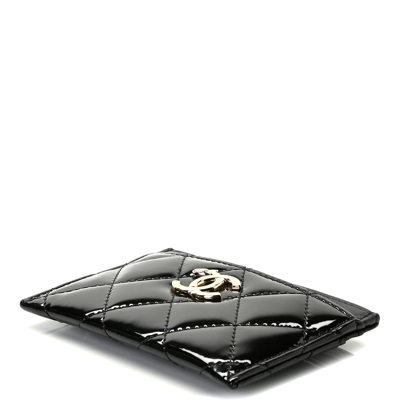 Patent Calfskin Quilted Card Holder Black