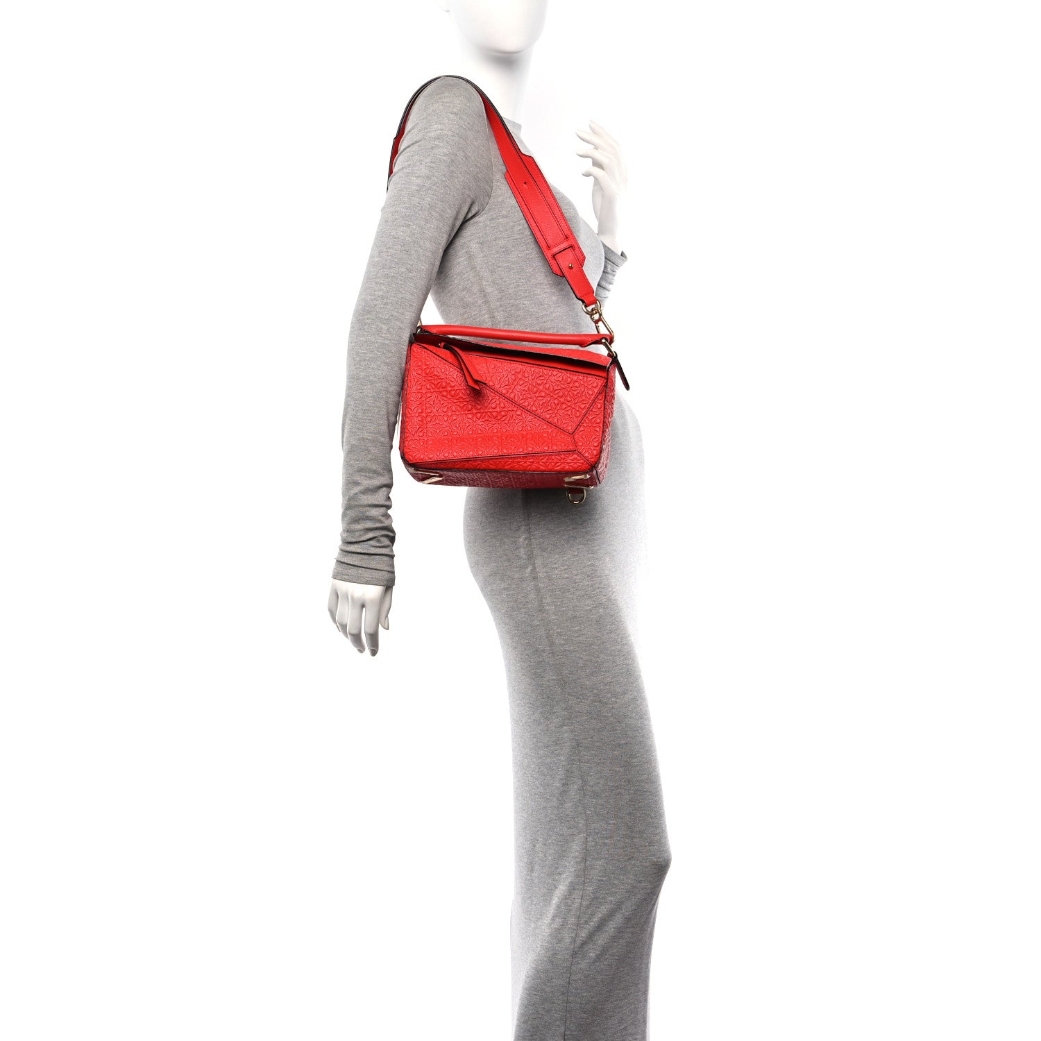 Loewe Calfskin Embossed Small Puzzle Bag Red 2 of 11