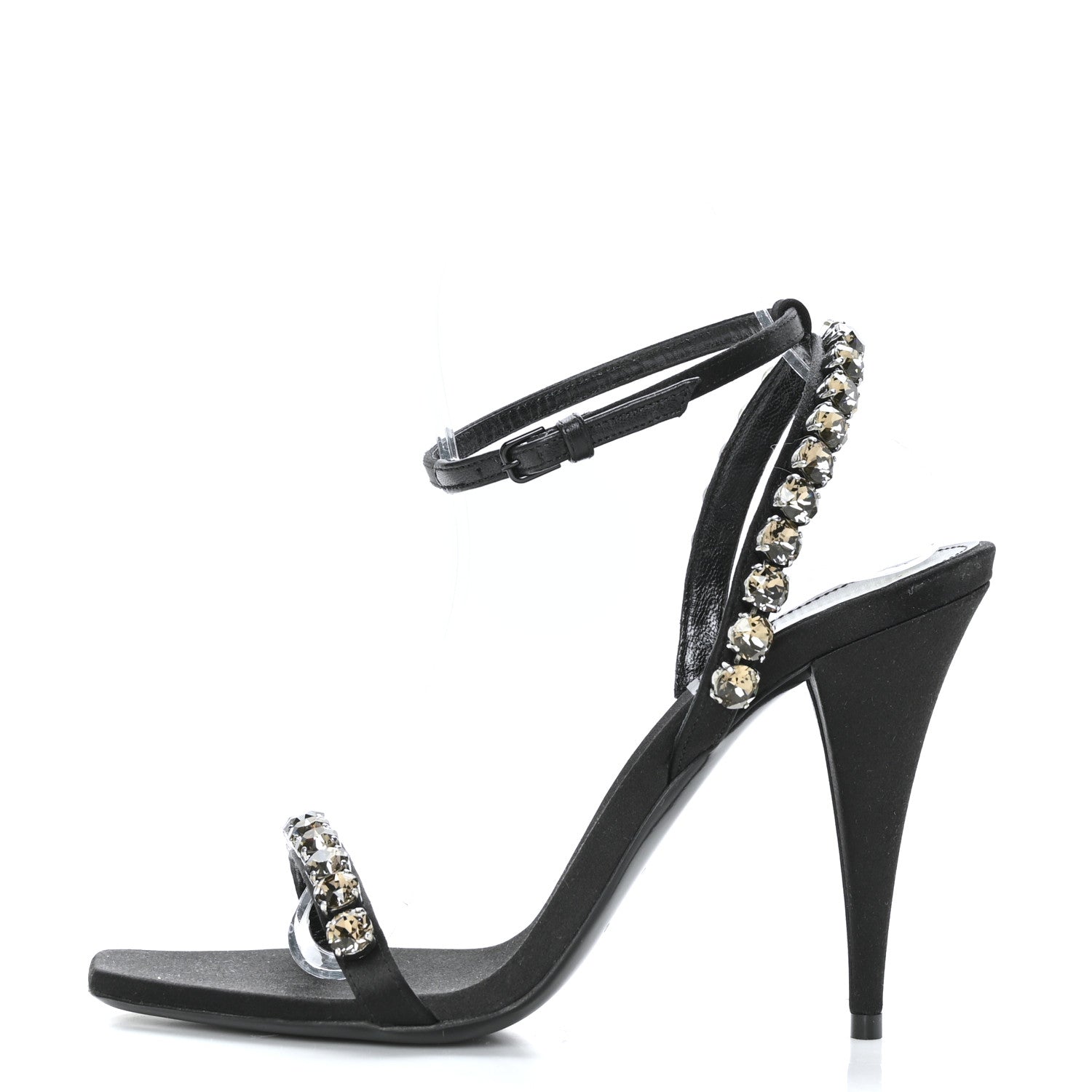 Saint Laurent Crystal Raso Seta 100 Ankle Strap Sandals 38.5 Black 1 of 7