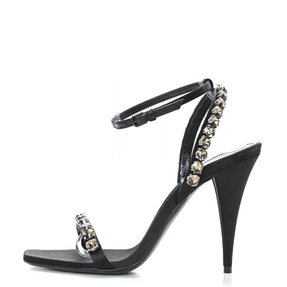 Saint Laurent Crystal Raso Seta 100 Ankle Strap Sandals 38.5 Black 1 of 7