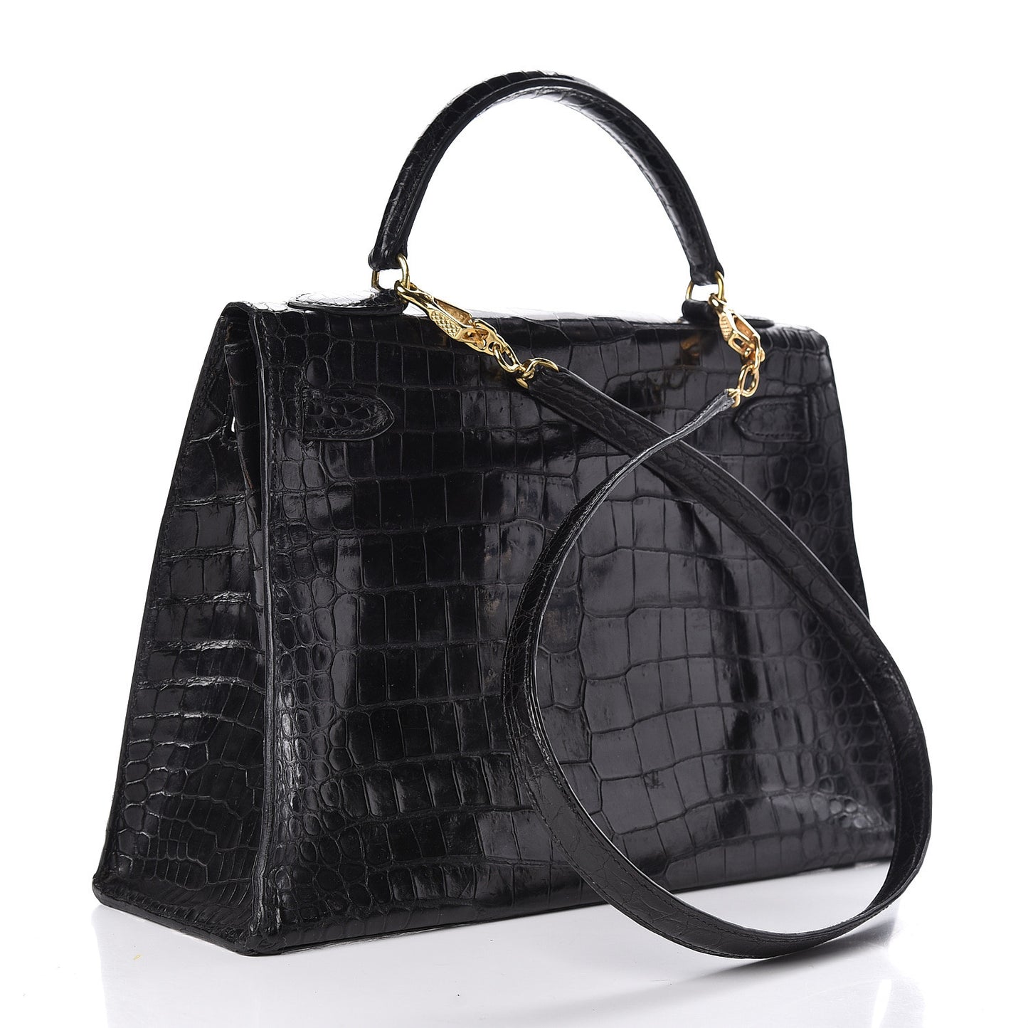 Shiny Porosus Crocodile Kelly Sellier 32 Black