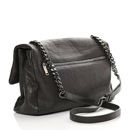 Saint Laurent Calfskin Crocodile Embossed Medium West Hollywood Monogram Fold-Over Grey 3 of 10