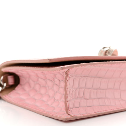 Alexander McQueen Calfskin Crocodile Embossed Skull Mini Crossbody Bag Pink 8 of 13