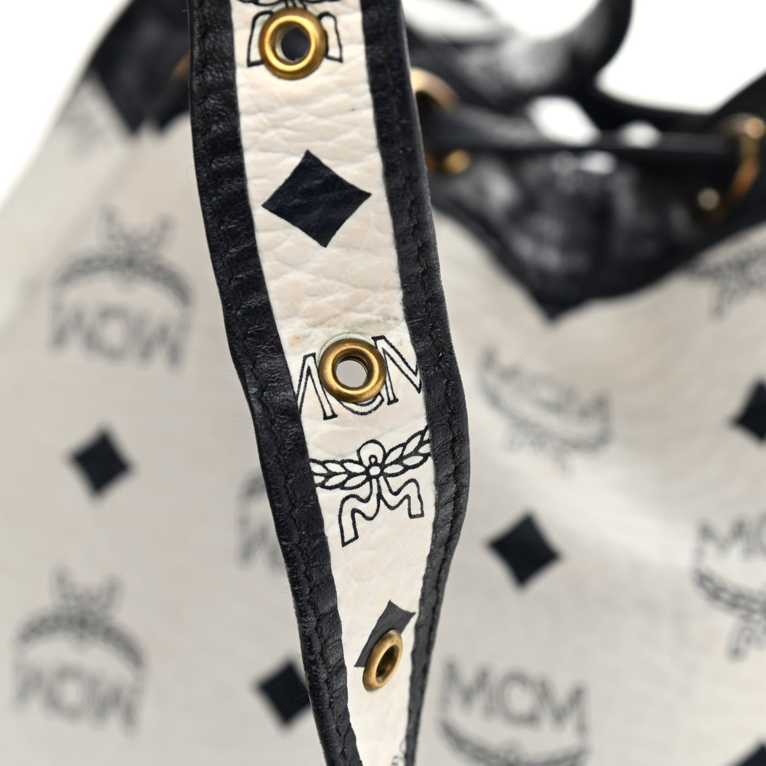MCM Visetos Small Heritage Drawstring Bucket Bag White Black 19 of 19