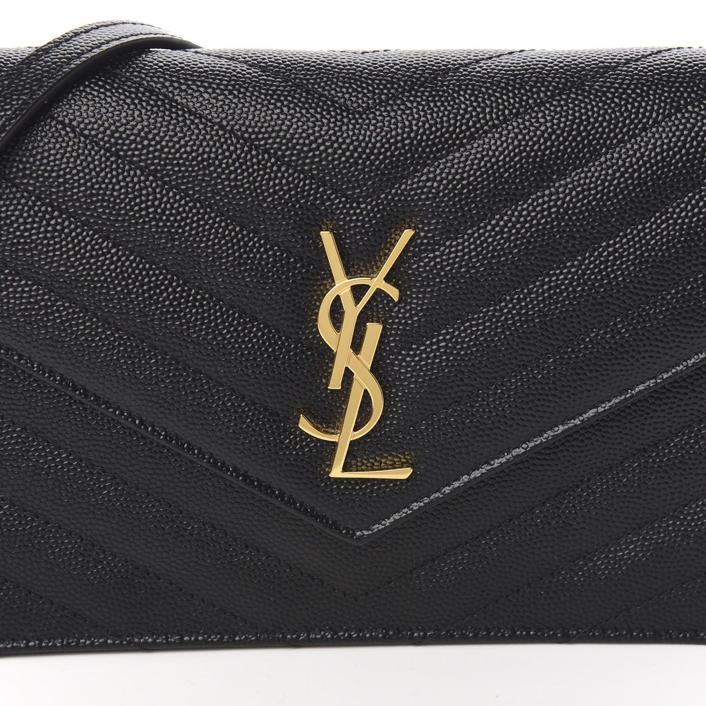 Grain De Poudre Matelasse Chevron Monogram Envelope Chain Wallet Black