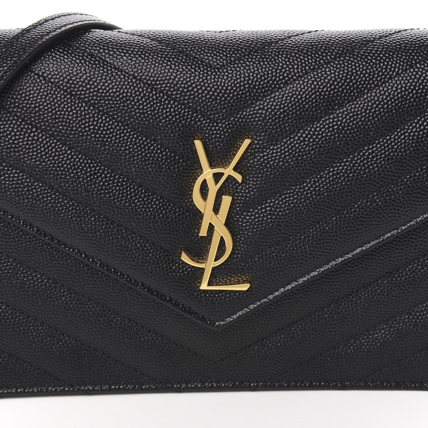 Saint Laurent Grain De Poudre Matelasse Chevron Monogram Envelope Chain Wallet Black 10 of 11