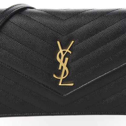 Saint Laurent Grain De Poudre Matelasse Chevron Monogram Envelope Chain Wallet Black 10 of 11