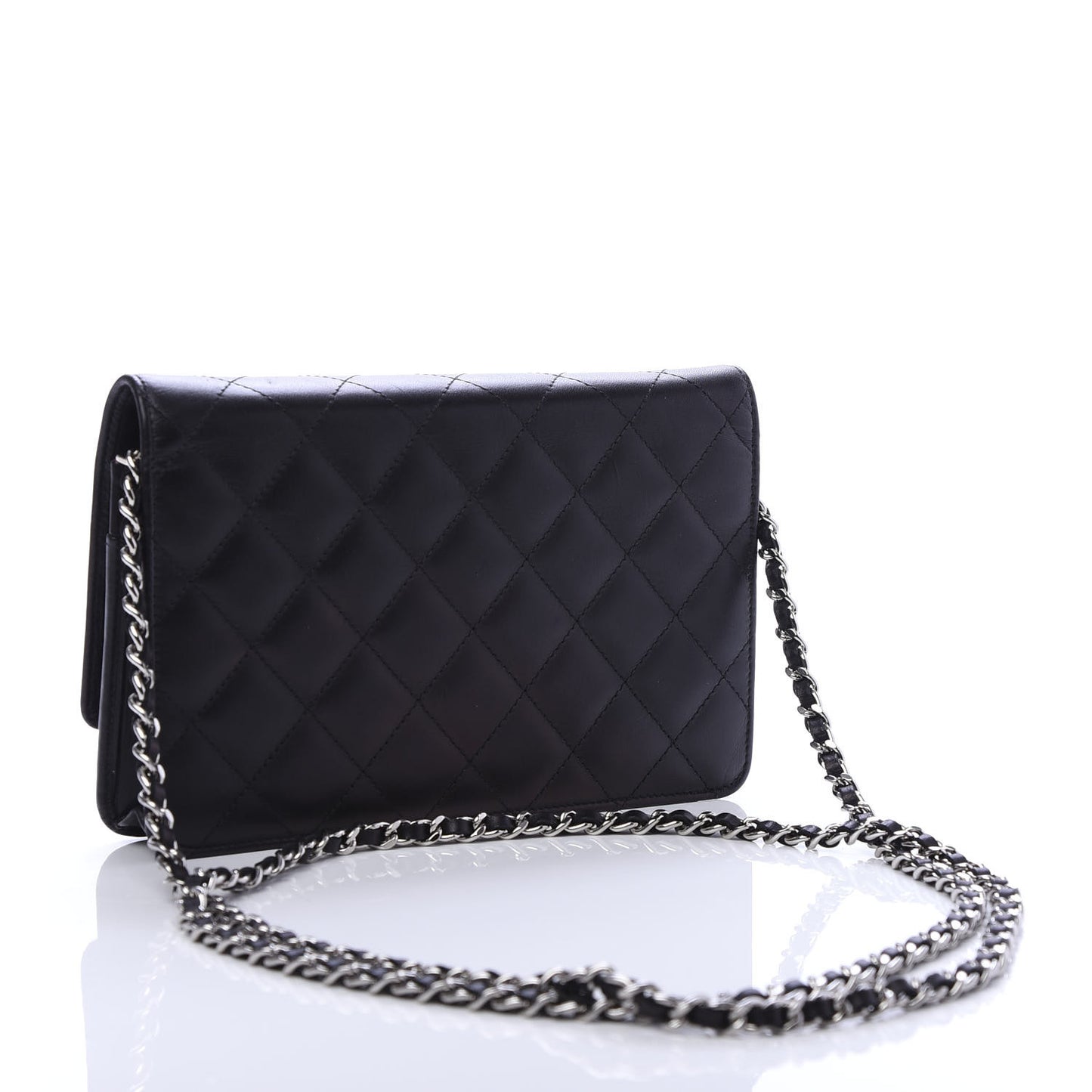 Calfskin Quilted Cambon Wallet On Chain WOC Black