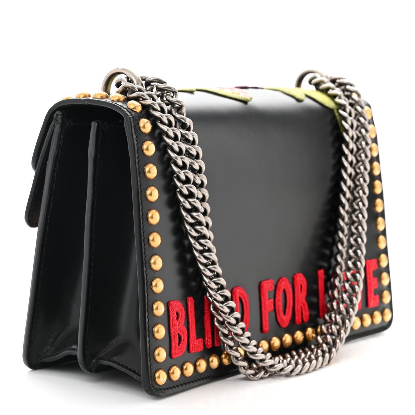 Calfskin Floral Embroidered Studded Small Dionysus Shoulder Bag Black