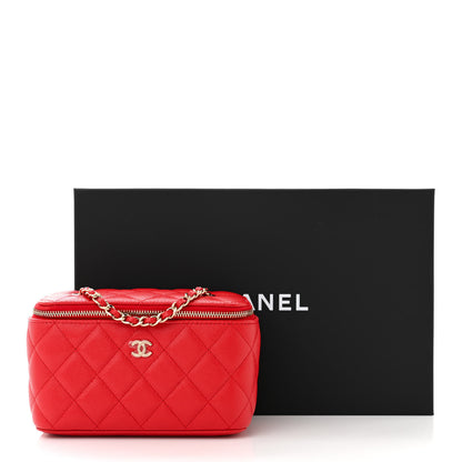 Chanel Caviar Quilted Small Vanity Case With Chain Red 11 of 11