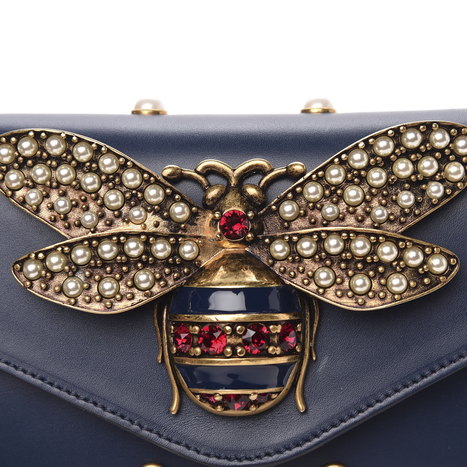 Gucci Nappa Pearl Studded Mini Queen Margaret Broadway Shoulder Bag Blue Agata 8 of 12
