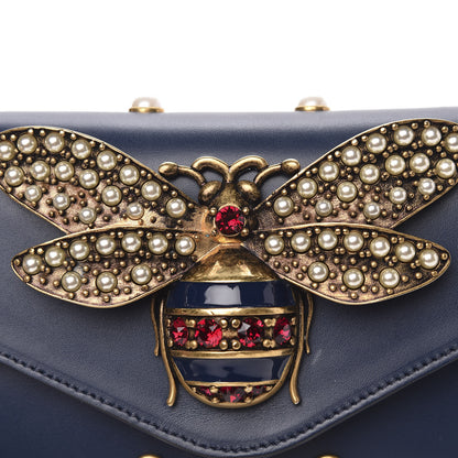 Gucci Nappa Pearl Studded Mini Queen Margaret Broadway Shoulder Bag Blue Agata 8 of 12