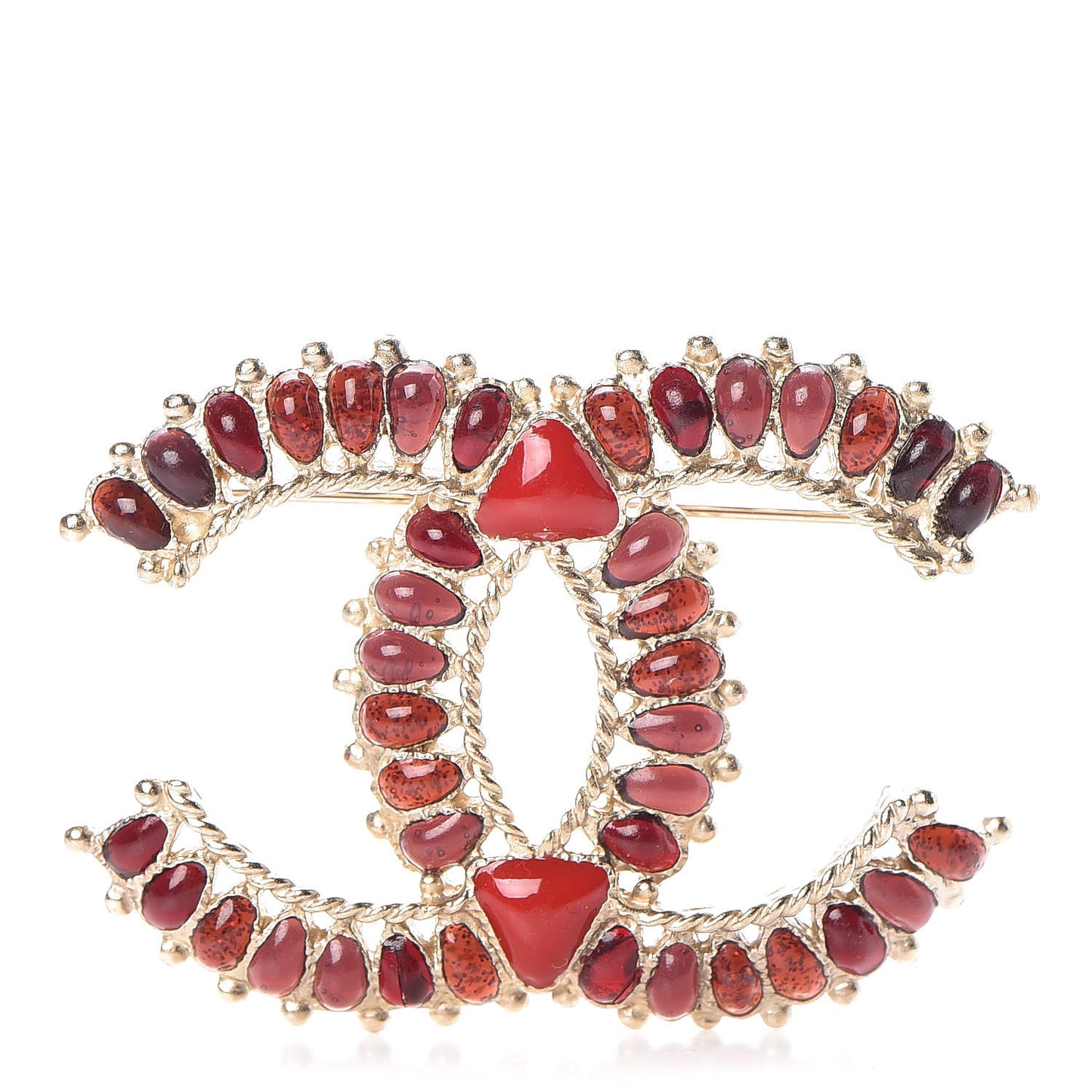 Gripoix Poured Glass CC Brooch Gold Burgundy