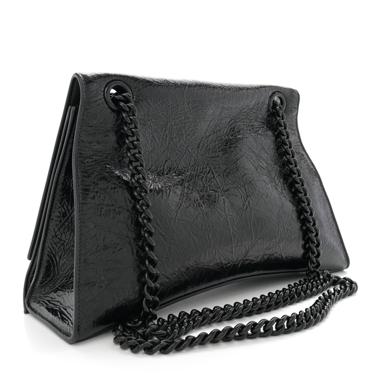 Crushed Calfskin Monochrome Medium Crush Chain Bag Black
