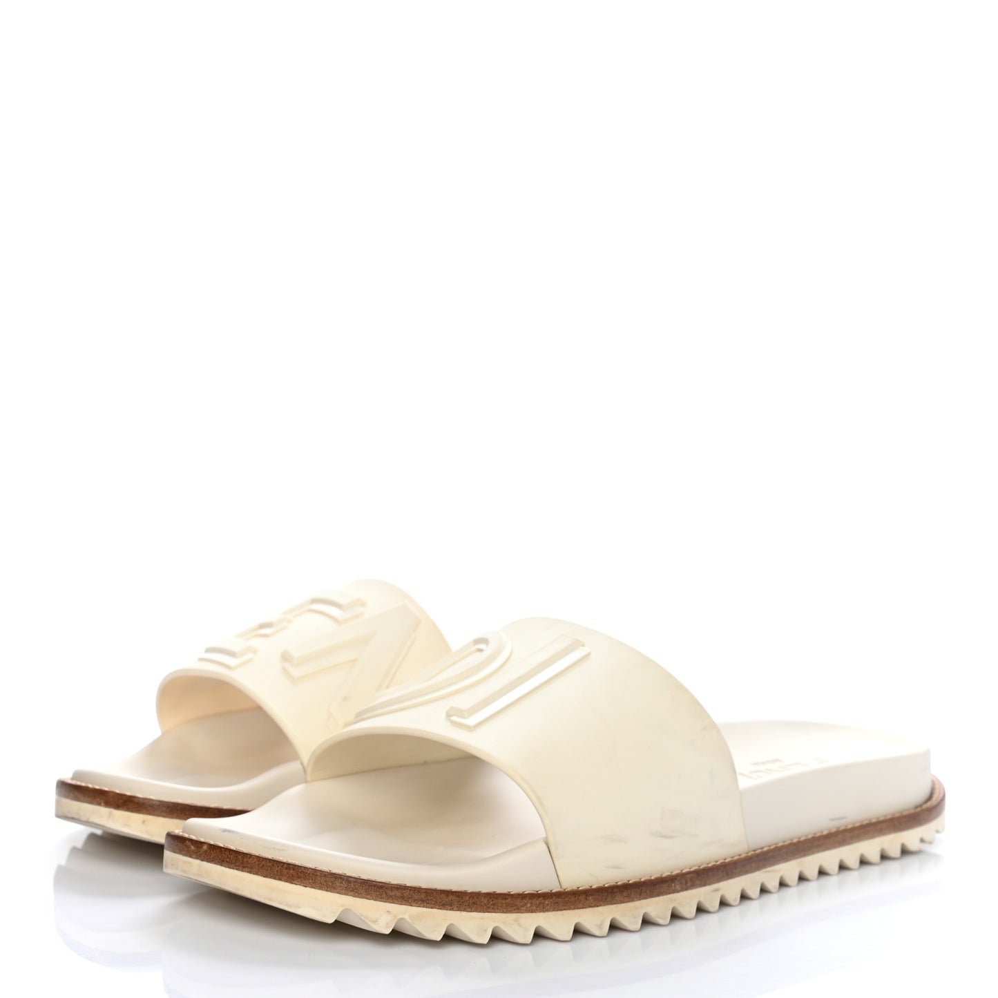 Rubber Raised Logo Slide Sandals 8 Panna