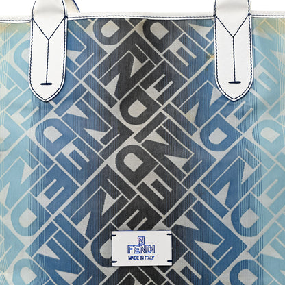 Fendi Calfskin Canvas Basket Sea Medium Tote White Blue 8 of 26