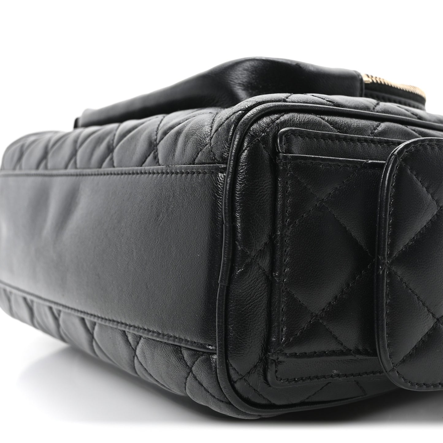 Shiny Crumpled Lambskin Quilted Medium Preppy Pocket Camera Case Black