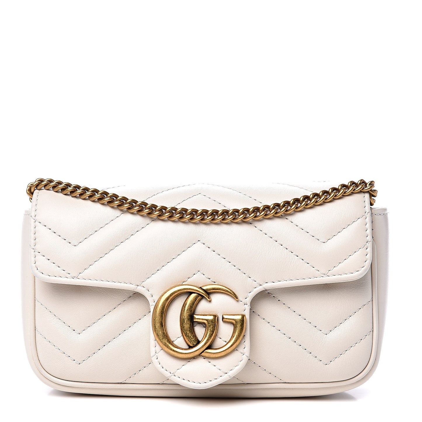 Calfskin Matelasse Super Mini GG Marmont Shoulder Bag White