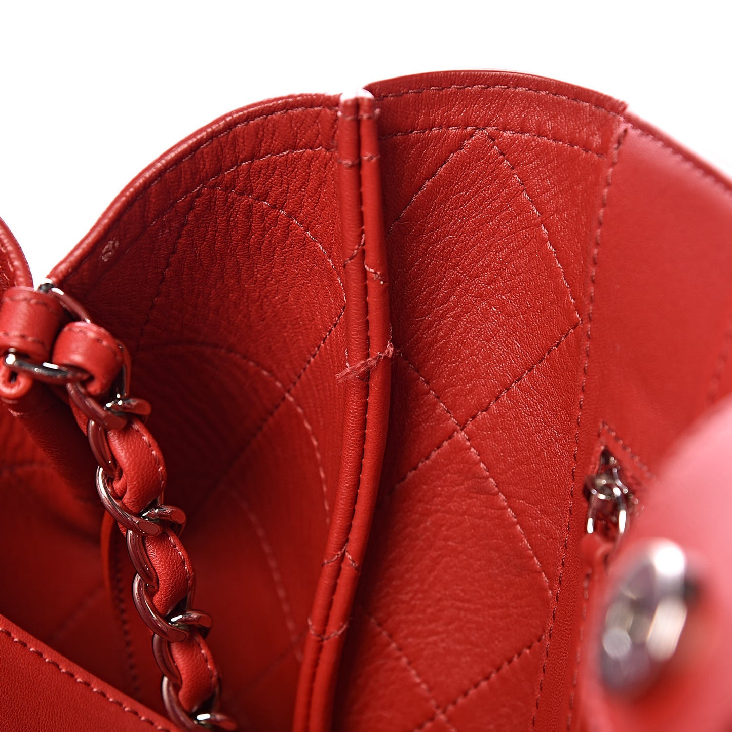Lambskin Stitched Large Shopping Tote Red