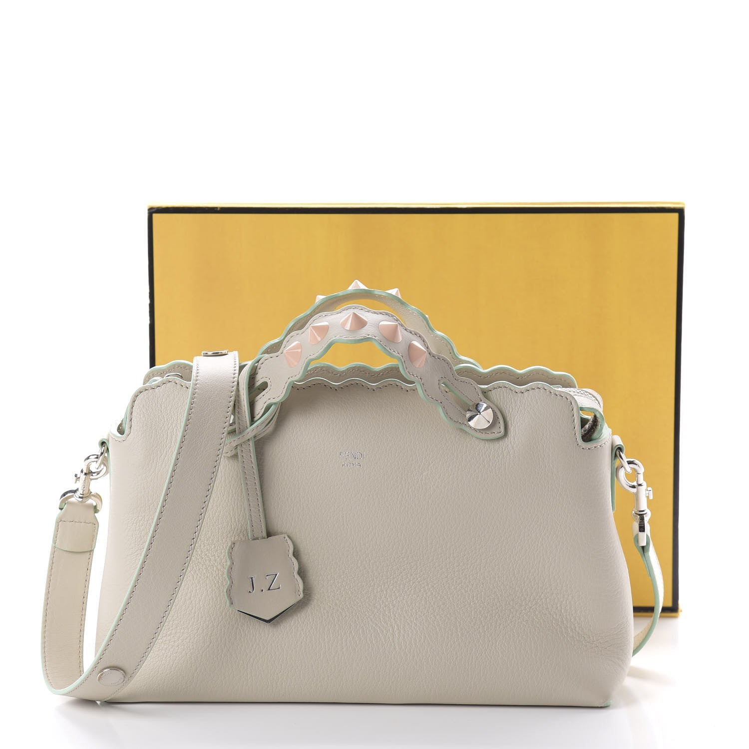 Fendi Vitello Dolce Scalloped Studded Medium By The Way Boston Bag Latte 11 of 11