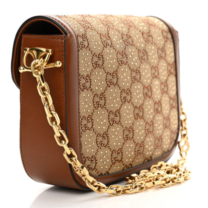 Gucci New Canvas Charisma Calfskin Crystal GG Monogram Mini Horsebit 1955 Shoulder Bag Camel Ebony 3 of 14