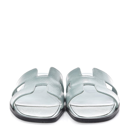 Hermes Patent Epsom Oran Sandals 37 Bleu Ciel 2 of 8
