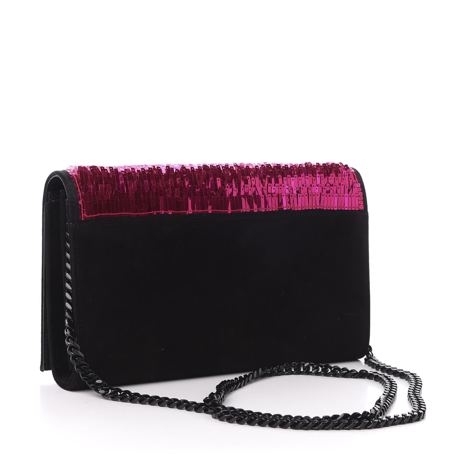 Saint Laurent Sequin Suede Monogram Chain Wallet Fuchsia Black 3 of 10