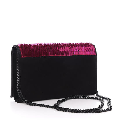 Saint Laurent Sequin Suede Monogram Chain Wallet Fuchsia Black 3 of 10