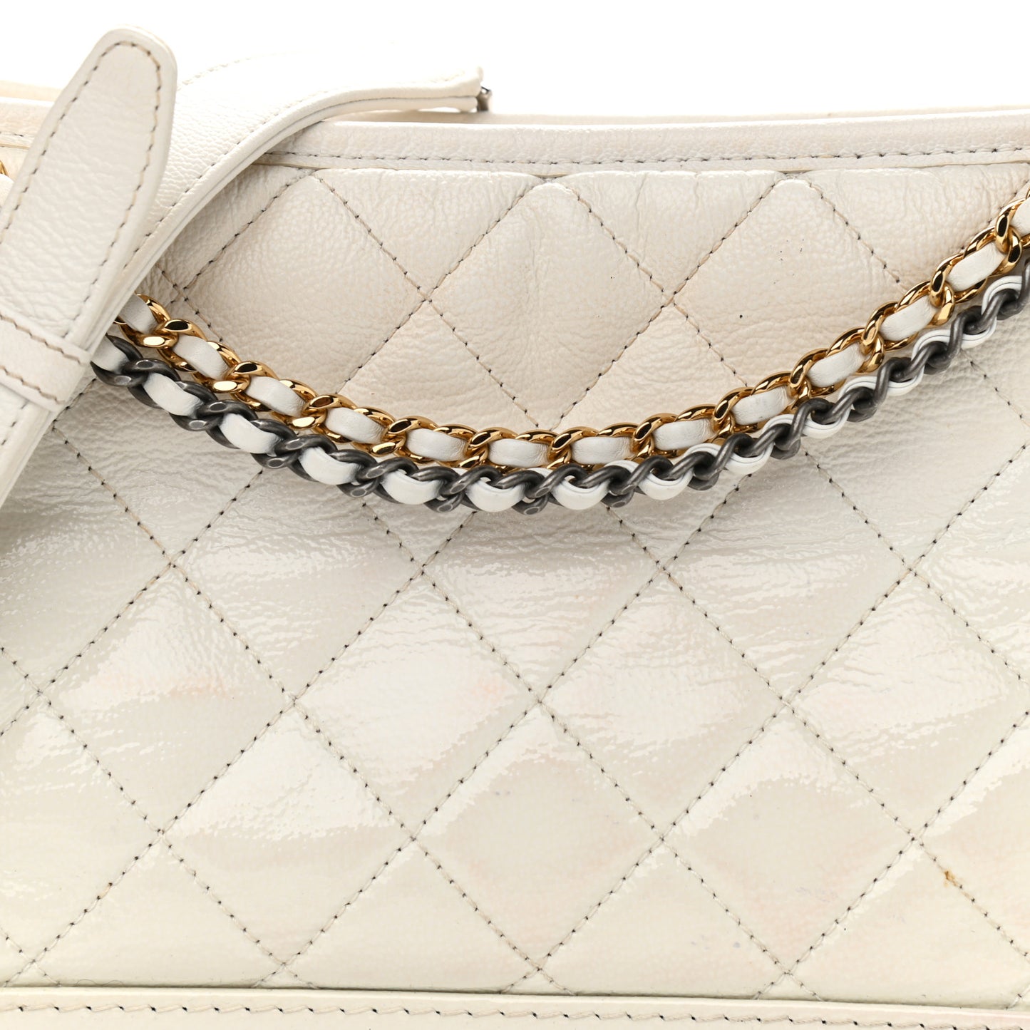 Patent Goatskin Quilted Medium Gabrielle Hobo White