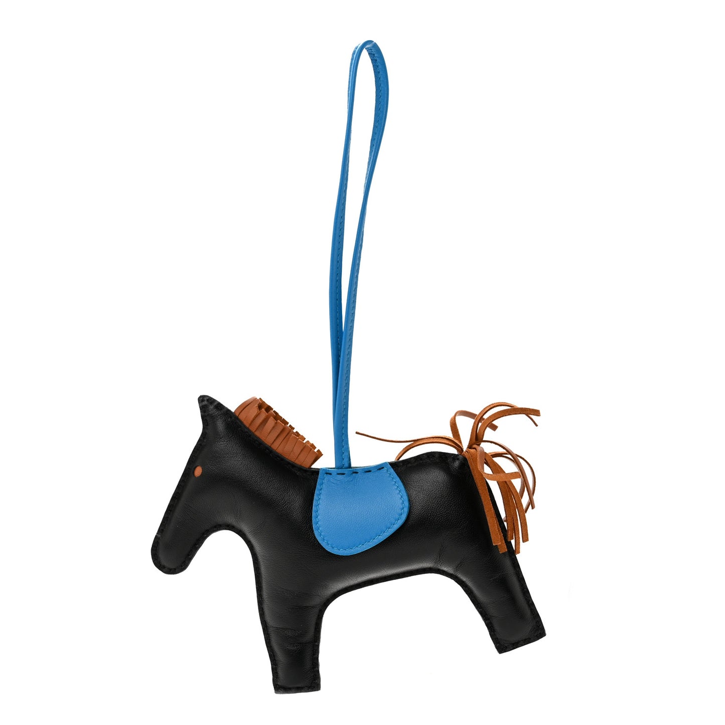 Milo Lambskin Grigri Rodeo Horse Bag Charm GM Black Gold Bleu Zanzibar