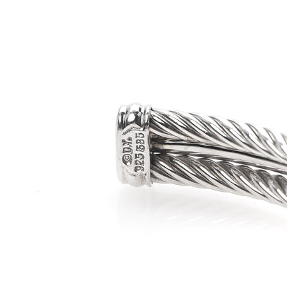 David Yurman Sterling Silver 14K White Gold Diamond 7mm Cable Classics Cuff Bracelet 4 of 5